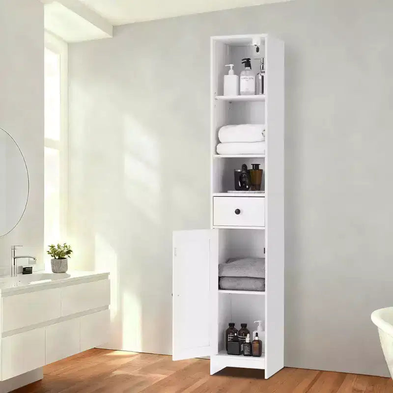 Mobiletto da bagno alto e stretto, armadietto contenitore sottile da 66,9 pollici, organizer indipendente resistente all'acqua per piccoli spazi