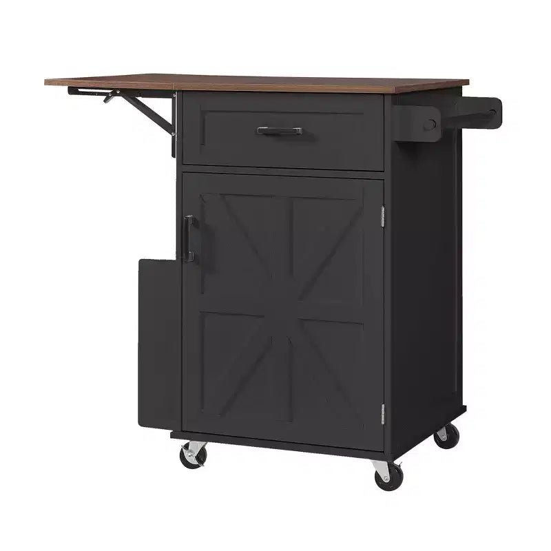 Whisen 39.3 Isola da Cucina con Ripiano, Carrello da Cucina Portatile con Ruote e Ribalta, Portasciugamani, 1 Cassetto