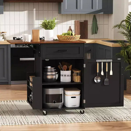 Isola carrello portaoggetti da cucina in stile rustico da 39,3", carrello isola portatile da cucina con anta a ribalta, portasciugamani, 1 cassetto