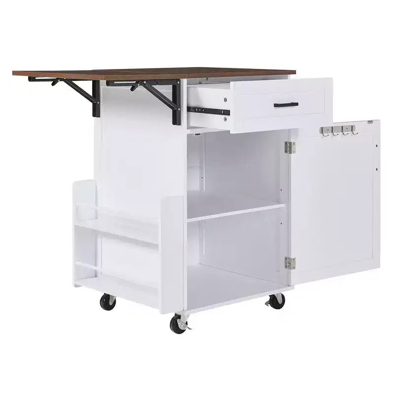 Whisen 39.3 Isola da Cucina con Ripiano, Carrello da Cucina Portatile con Ruote e Ribalta, Portasciugamani, 1 Cassetto