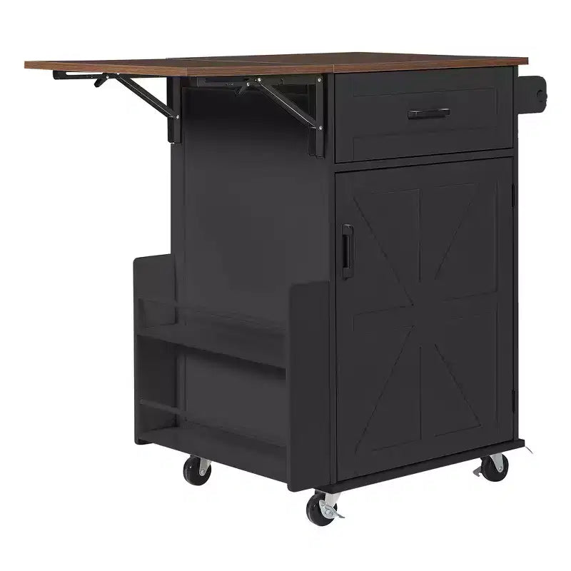 Whisen 39.3 Isola da Cucina con Ripiano, Carrello da Cucina Portatile con Ruote e Ribalta, Portasciugamani, 1 Cassetto
