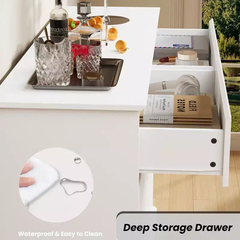 Cassettiera doppia grande a 8 cassetti con cassetti profondi e piano ampio, Organizer orizzontale in legno per soggiorno, corridoio, ingresso e ufficio