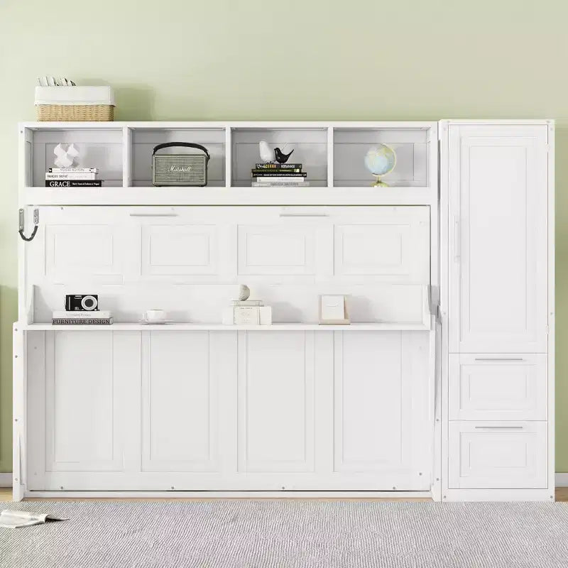 GDFStudio Evans Letto a scomparsa matrimoniale con armadio e cassetti, Queen Size