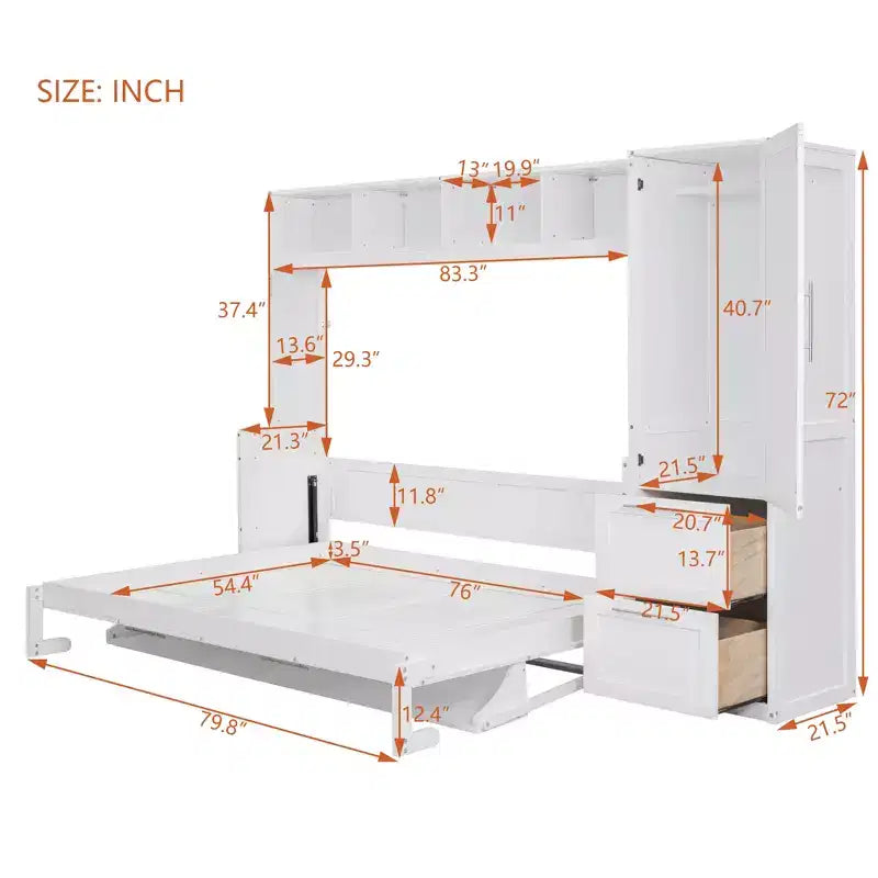 GDFStudio Evans Letto a scomparsa matrimoniale con armadio e cassetti, Queen Size