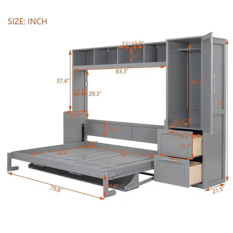 GDFStudio Evans Letto a scomparsa matrimoniale con armadio e cassetti, Queen Size