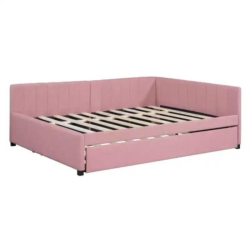 Moderno divano letto in lino imbottito a grandezza naturale con letto estraibile