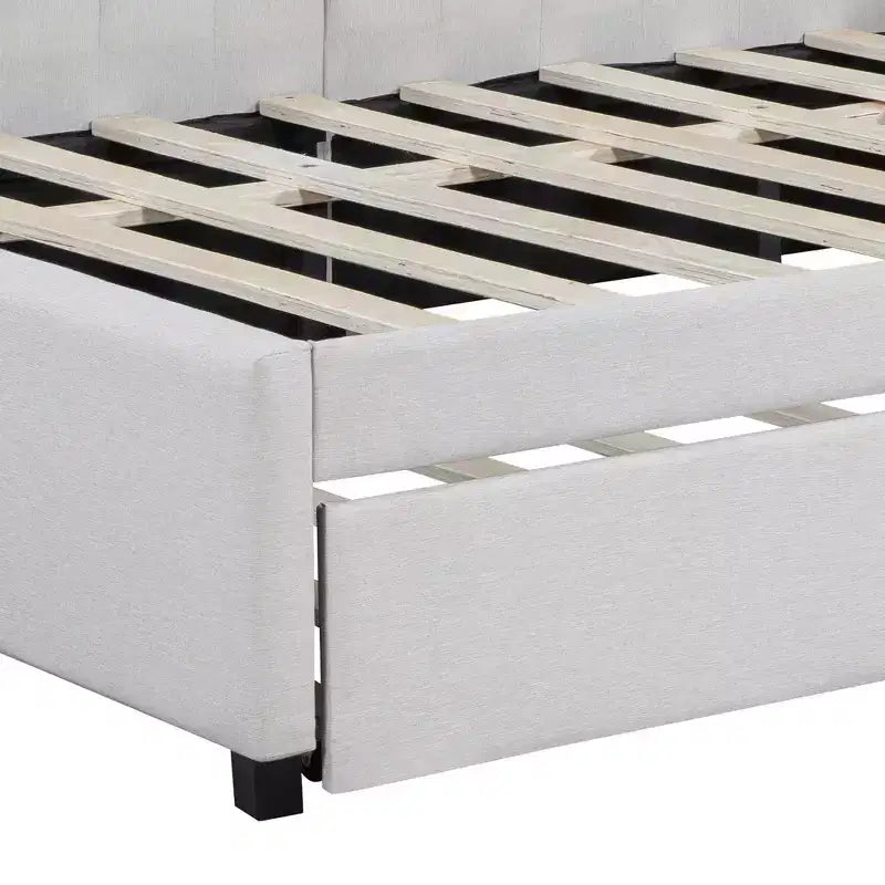 Moderno divano letto in lino imbottito a grandezza naturale con letto estraibile