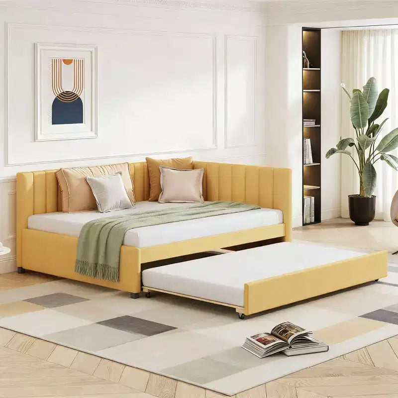 Moderno divano letto in lino imbottito a grandezza naturale con letto estraibile