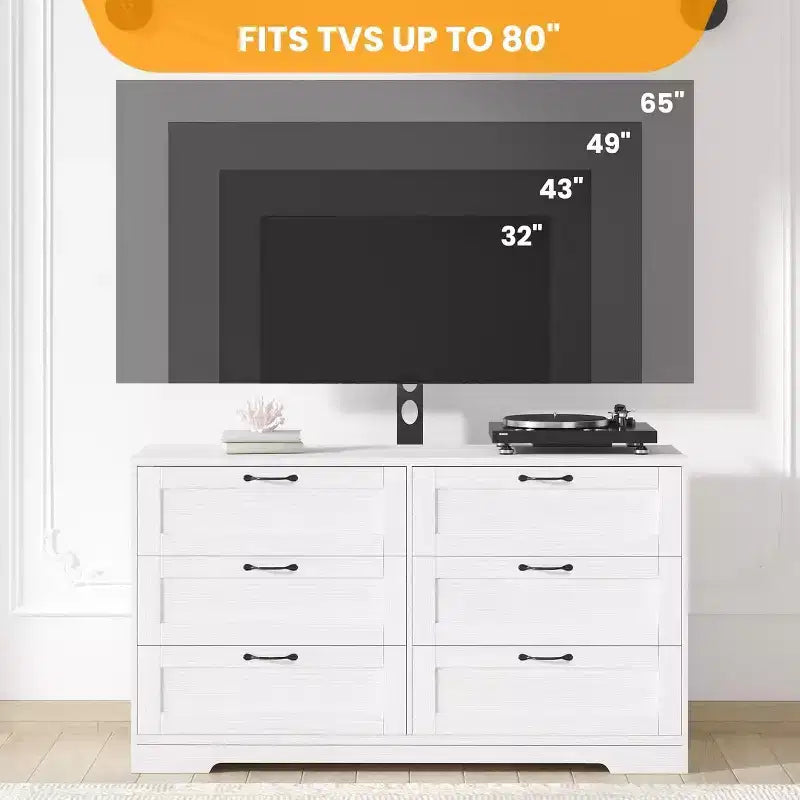 Mobile TV moderno con supporto regolabile, cassettiera a 6 cassetti - Grande tavolo consolle multimediale in MDF per TV da 32-80 pollici - Mobile per l'intrattenimento del soggiorno