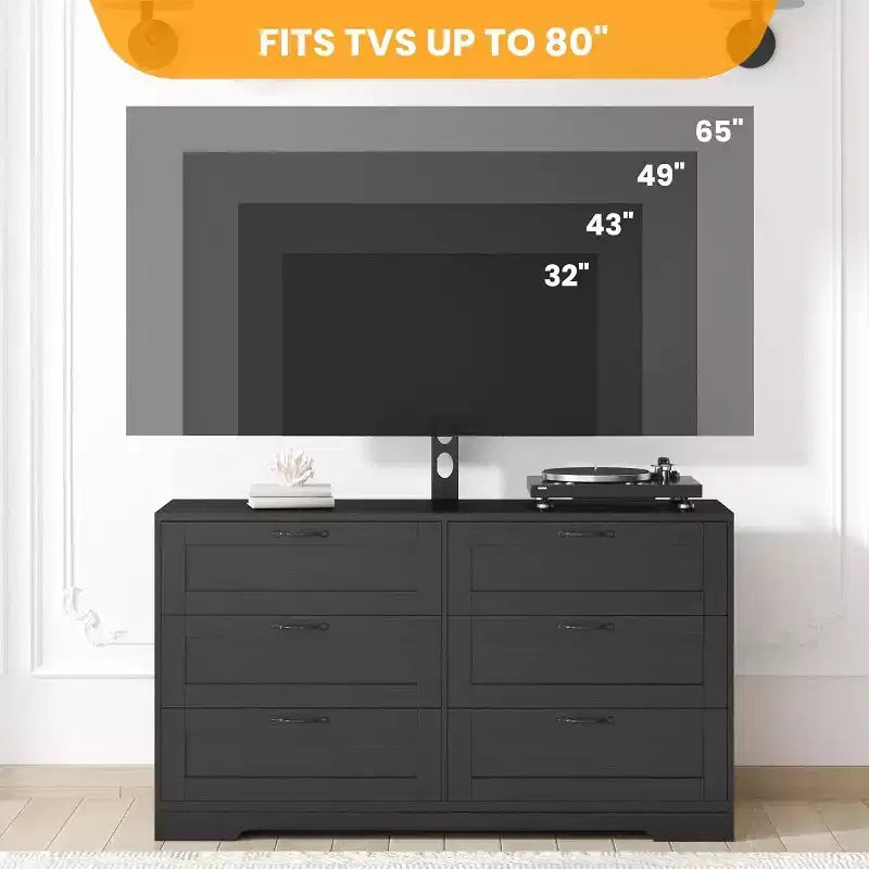 Mobile TV moderno con supporto regolabile, cassettiera a 6 cassetti - Grande tavolo consolle multimediale in MDF per TV da 32-80 pollici - Mobile per l'intrattenimento del soggiorno