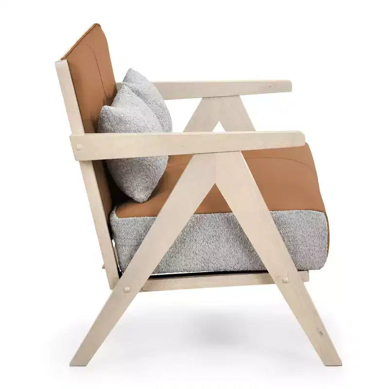 Poltrona d'accento Mid-Century Modern con morbido tessuto ciniglia e schienale marrone/grigio