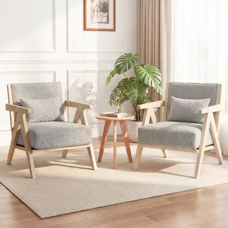 Poltrona d'accento Mid-Century Modern con morbido tessuto ciniglia e schienale marrone/grigio