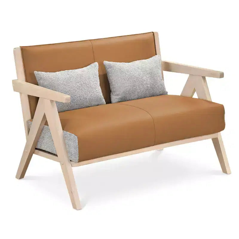 Poltrona d'accento Mid-Century Modern con morbido tessuto ciniglia e schienale marrone/grigio