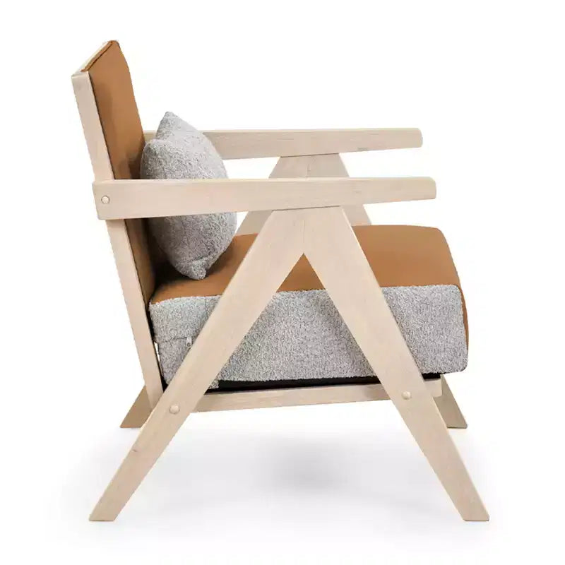 Poltrona d'accento Mid-Century Modern con morbido tessuto ciniglia e schienale marrone/grigio