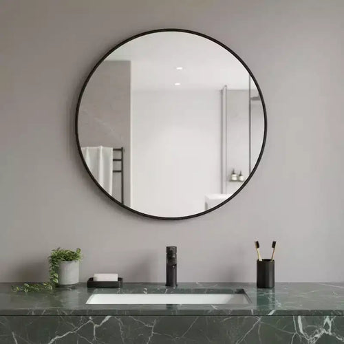 Specchio da bagno rotondo con cornice in metallo nero da 30